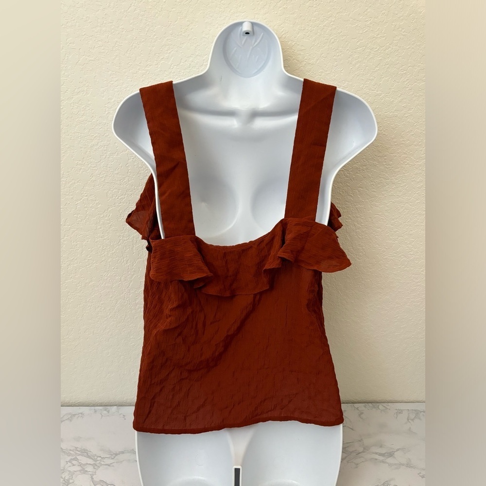 Nine West Lightweight Boxy Ruffle Boho Tank Top Size Womens M Red Peasant - Picture 3 of 5